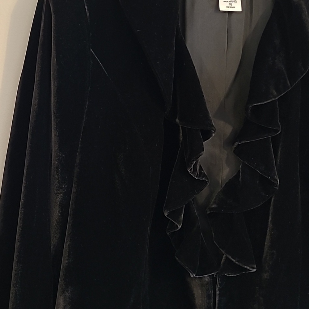 Kate Hill Black Crushed Velvet Black Ruffle Blazer Jacket Wmn 16 Plus Elegant - Picture 4 of 15